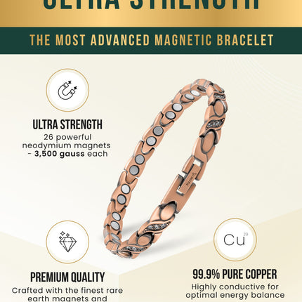 Women’s Ultra Strength Pure Copper Magnetic Bracelet (Crystal XO)