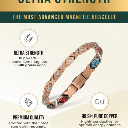 Women's Ultra Strength Pure Copper Magnetic Bracelet (Mixed Stones)