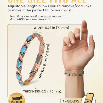Women's Ultra Strength Pure Copper Magnetic Bracelet (Turquoise XO)