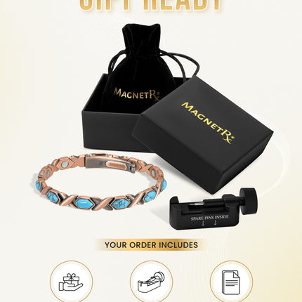 Women's Ultra Strength Pure Copper Magnetic Bracelet (Turquoise XO)