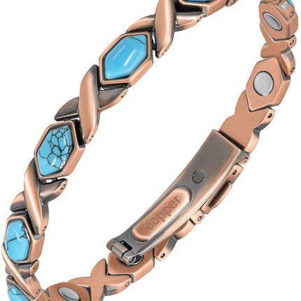 Women's Ultra Strength Pure Copper Magnetic Bracelet (Turquoise XO)