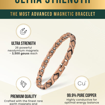 Women’s Ultra Strength Pure Copper Magnetic Therapy Bracelet (XO)