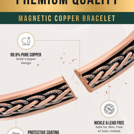 Woven Inlay Copper Magnetic Therapy Bracelet Bangle for Men & Women