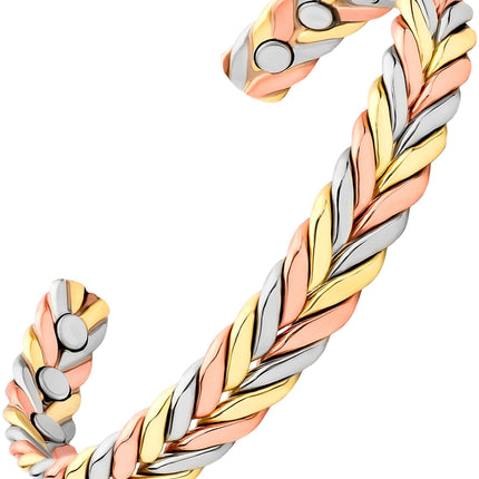 Woven Tri-Tone Magnetic Therapy Bracelet Cuff