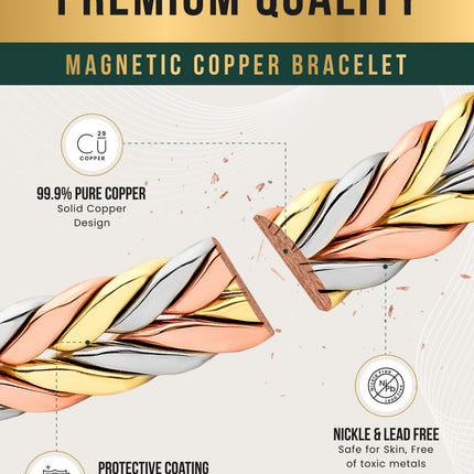 Woven Tri-Tone Magnetic Therapy Bracelet Cuff
