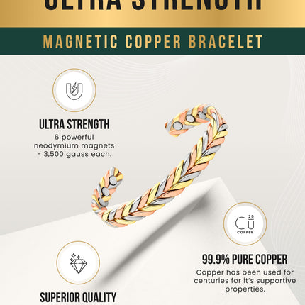 Woven Tri-Tone Magnetic Therapy Bracelet Cuff