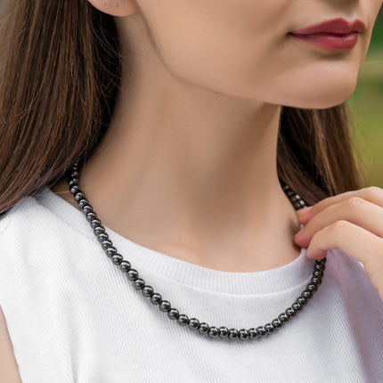 Magnetic Hematite Necklace (6mm Round Beads)