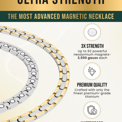 Powerful Silver & Gold Titanium Magnetic Therapy Necklace