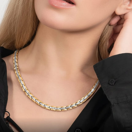 Powerful Silver & Gold Titanium Magnetic Therapy Necklace