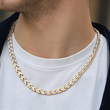Powerful Silver & Gold Titanium Magnetic Therapy Necklace