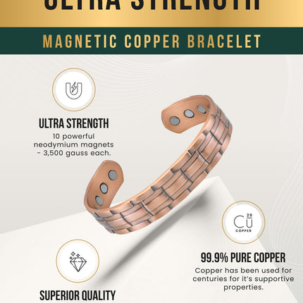Stamped Chain Magnetic Copper Bracelet Cuff for Men