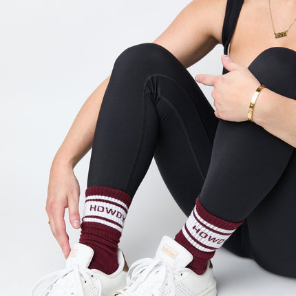 Maroon Retro Howdy Casual Crew Socks