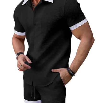Men's Button Up Short Sleeve Shirt and Shorts Set