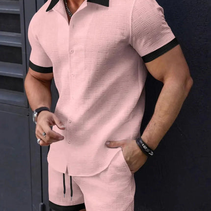 Men's Button Up Short Sleeve Shirt and Shorts Set