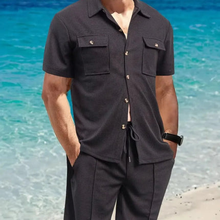 Men's Button Down Plaid Top and Shorts Set
