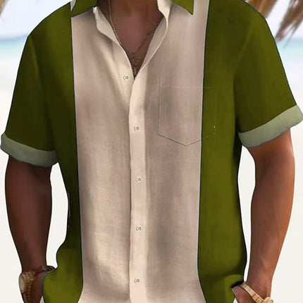 Men's Full Size Color Block Short Sleeve Shirt Plus Size