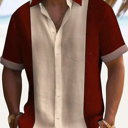 Men's Full Size Color Block Short Sleeve Shirt Plus Size
