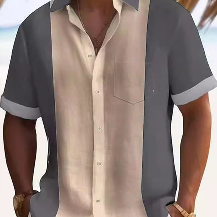 Men's Full Size Color Block Short Sleeve Shirt Plus Size
