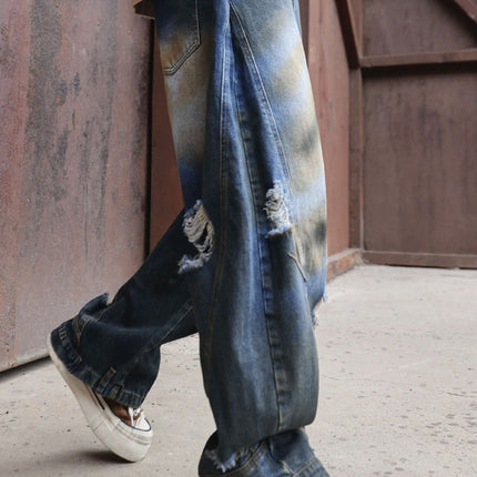 Men's Full Size Distressed Wide - Leg Jeans Plus Size