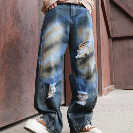 Men's Full Size Distressed Wide - Leg Jeans Plus Size