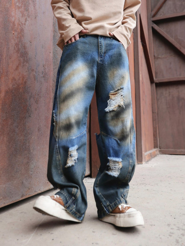 Men's Full Size Distressed Wide - Leg Jeans Plus Size