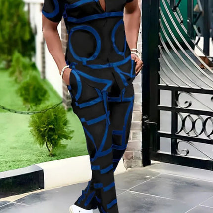 Men's Full Size Geo Print Short Sleeve Top and Pants Set