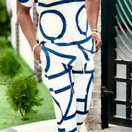 Men's Full Size Geo Print Short Sleeve Top and Pants Set