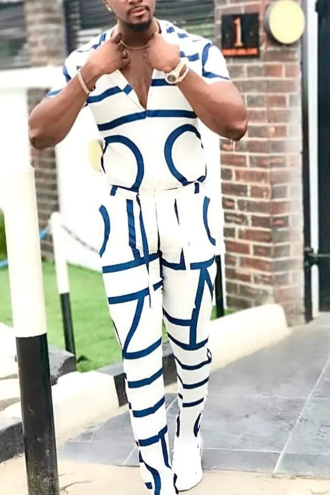 Men's Full Size Geo Print Short Sleeve Top and Pants Set
