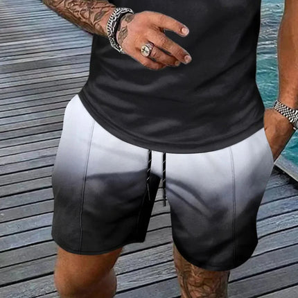 Men's Full Size Gradient Collared Top and Shorts Set