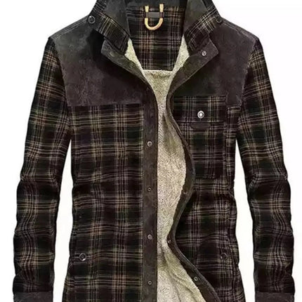 Men's Plaid Fleece Lined Snap Down Jacket