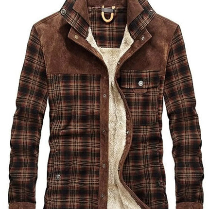 Men's Plaid Fleece Lined Snap Down Jacket
