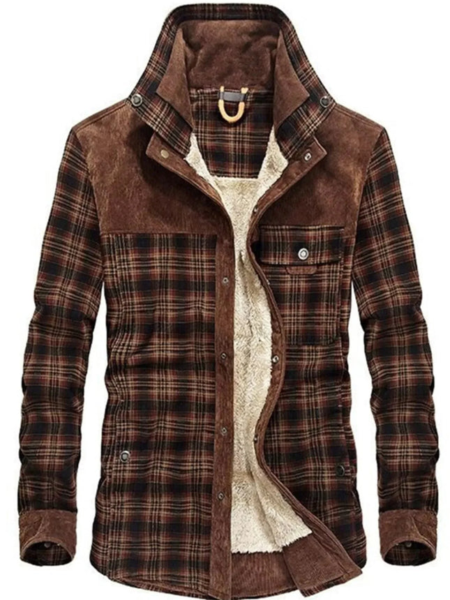 Men's Plaid Fleece Lined Snap Down Jacket