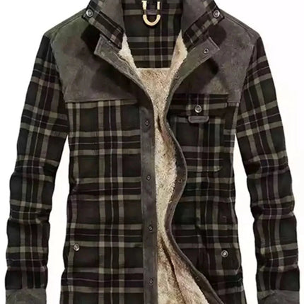 Men's Plaid Fleece Lined Snap Down Jacket