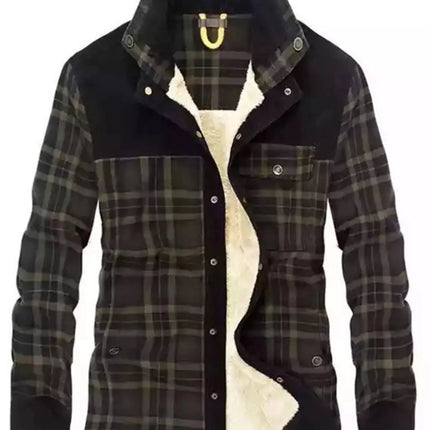 Men's Plaid Fleece Lined Snap Down Jacket