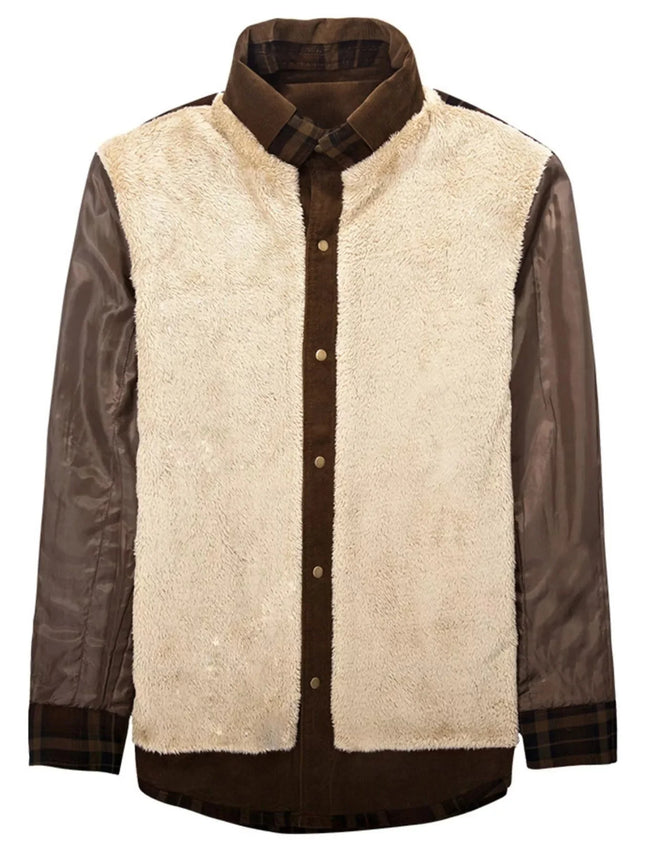Men's Plaid Fleece Lined Snap Down Jacket