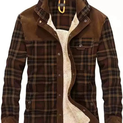 Men's Plaid Fleece Lined Snap Down Jacket
