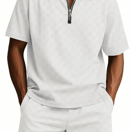 Men's Full Size Quarter Zip Short Sleeve Top and Shorts Set