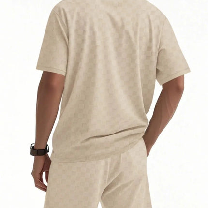 Men's Full Size Quarter Zip Short Sleeve Top and Shorts Set