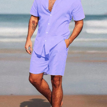 Fashion Men's Full Size Short Sleeve Shirt and Shorts Set
