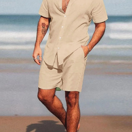 Fashion Men's Full Size Short Sleeve Shirt and Shorts Set