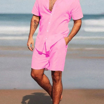 Fashion Men's Full Size Short Sleeve Shirt and Shorts Set