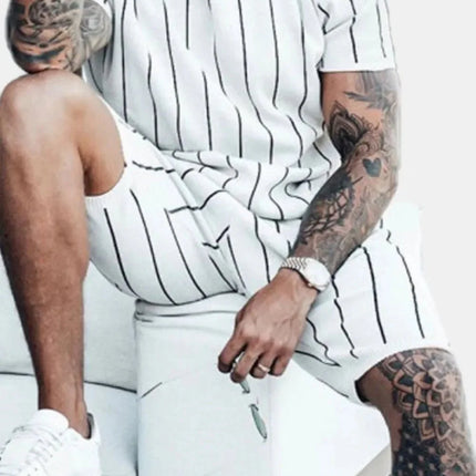 Men's Full Size Striped Casual Top and Shorts Summer Set