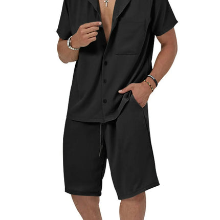 Men's Plus Size Button Up Short Sleeve Shirt and Shorts Set
