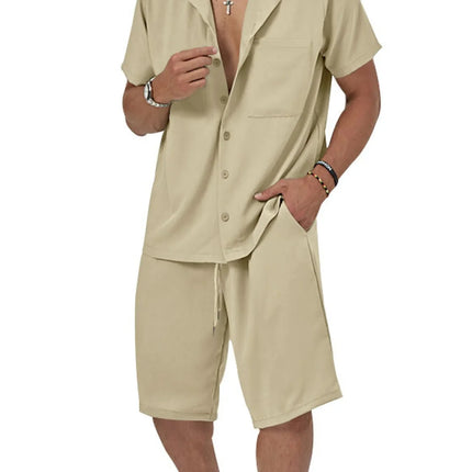 Men's Plus Size Button Up Short Sleeve Shirt and Shorts Set