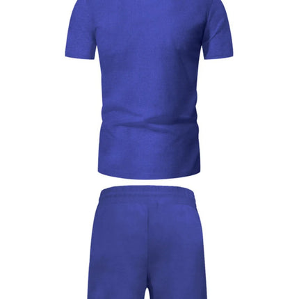 Men's Plus Size Zip Up Short Sleeve Top and Shorts Set