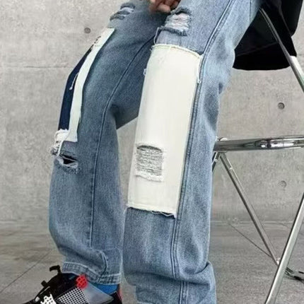 Men's Fashion Ripped Patchwork Wide Leg Jeans