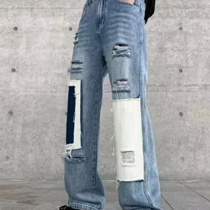 Men's Fashion Ripped Patchwork Wide Leg Jeans