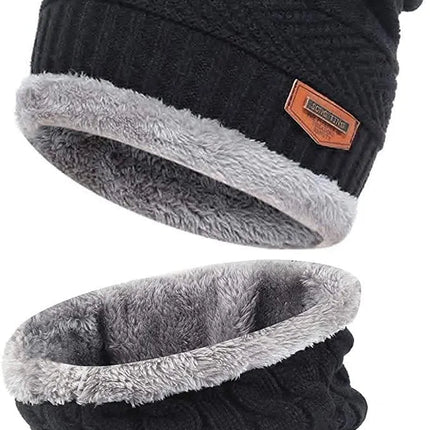 Mens Womens Winter Beanie Hat Scarf Set Warm Knit Hat Thick Fleece Lined Winter Cap Neck Warmer for Men Women
