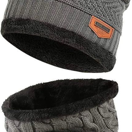 Mens Womens Winter Beanie Hat Scarf Set Warm Knit Hat Thick Fleece Lined Winter Cap Neck Warmer for Men Women