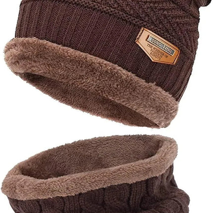 Mens Womens Winter Beanie Hat Scarf Set Warm Knit Hat Thick Fleece Lined Winter Cap Neck Warmer for Men Women